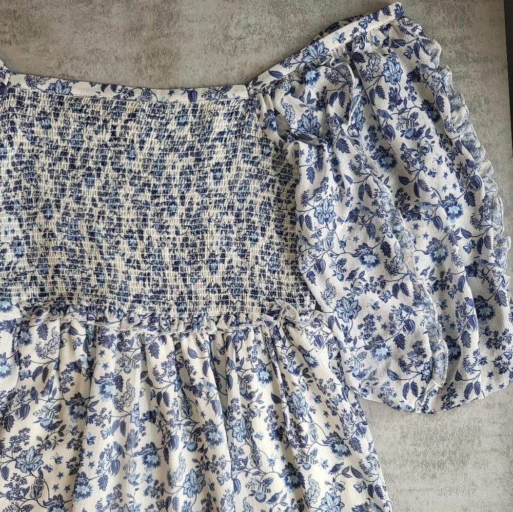 Super Natural Secret Mission Dress Med Blue‎ Floral Smock Cottage Garden Party - Picture 10 of 11